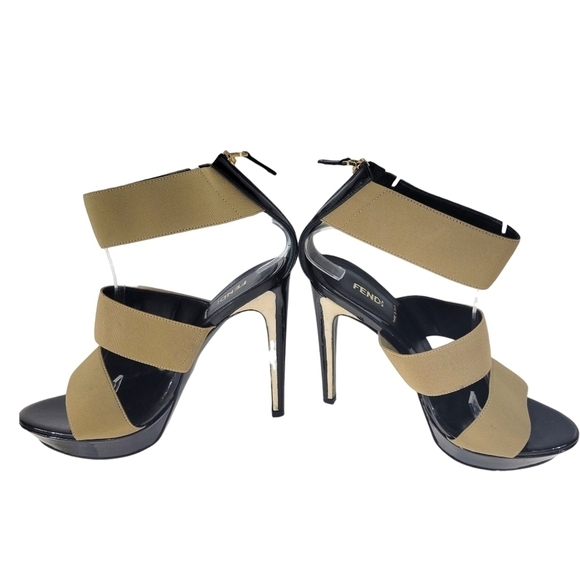 Fendi Sandolo Vernice Tan & Black Platform Stiletto Heels - Picture 9 of 13